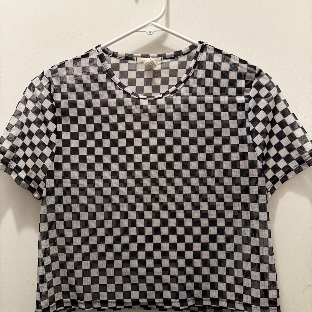 Full Tilt Black and White Checkerboard Crop Top